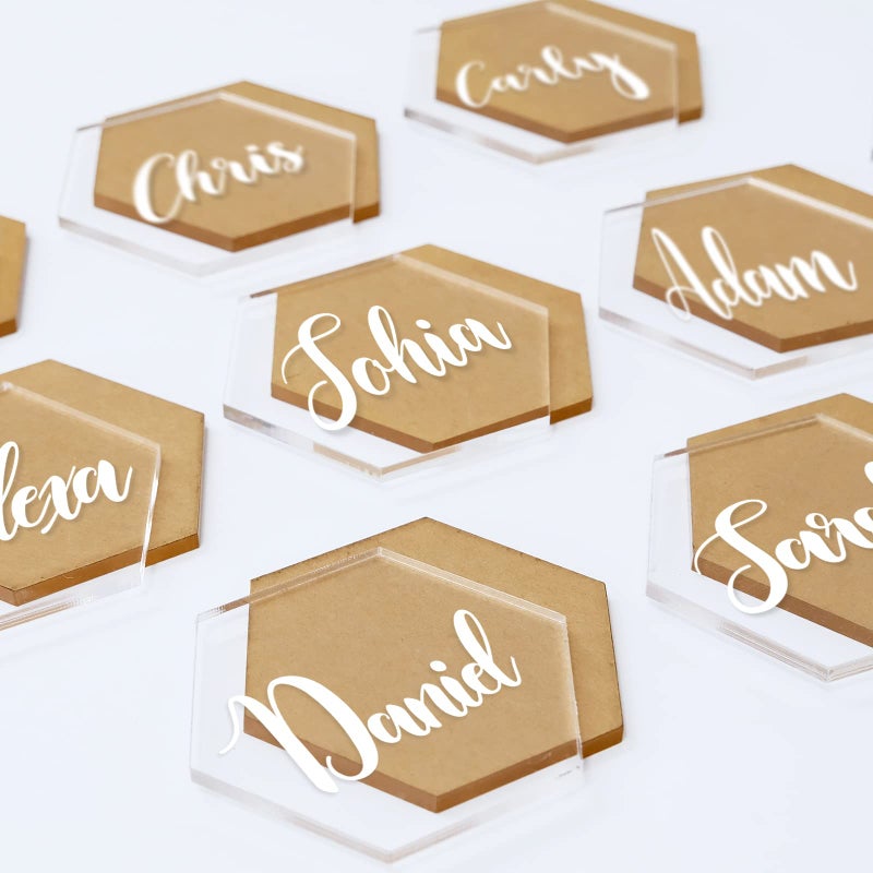 JINMURY 25 PCS Clear Acrylic Place Cards for Wedding- DIY Hexagon Blanks 1/8 Inch (3mm) Thick for Name Place Cards Seating Cards Acrylic Name Plates Escort Cards for Wedding Party Reception - Image 1
